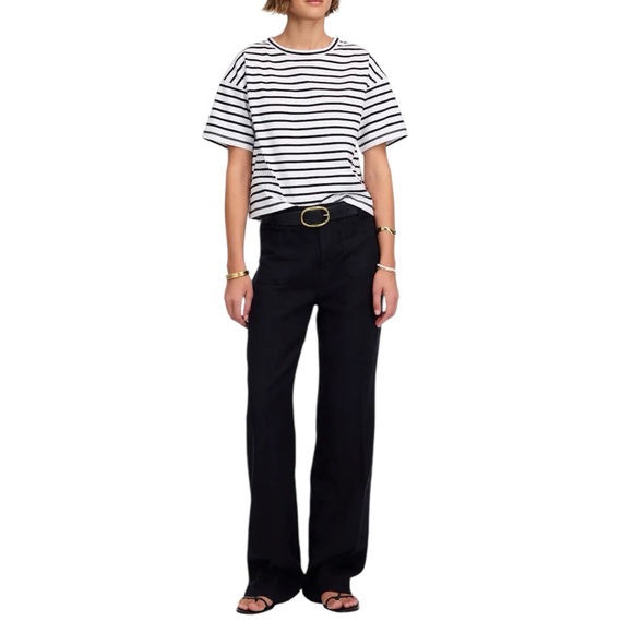 Madewell Everyday Boxy Crop Tee in White Black Stripe - Picture 3 of 9